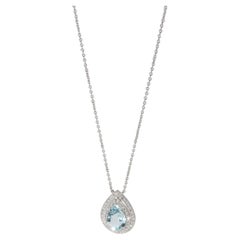 Tiffany & Co. Soleste Aquamarine Diamond Halo Pendant in Platinum 0.19 CTW
