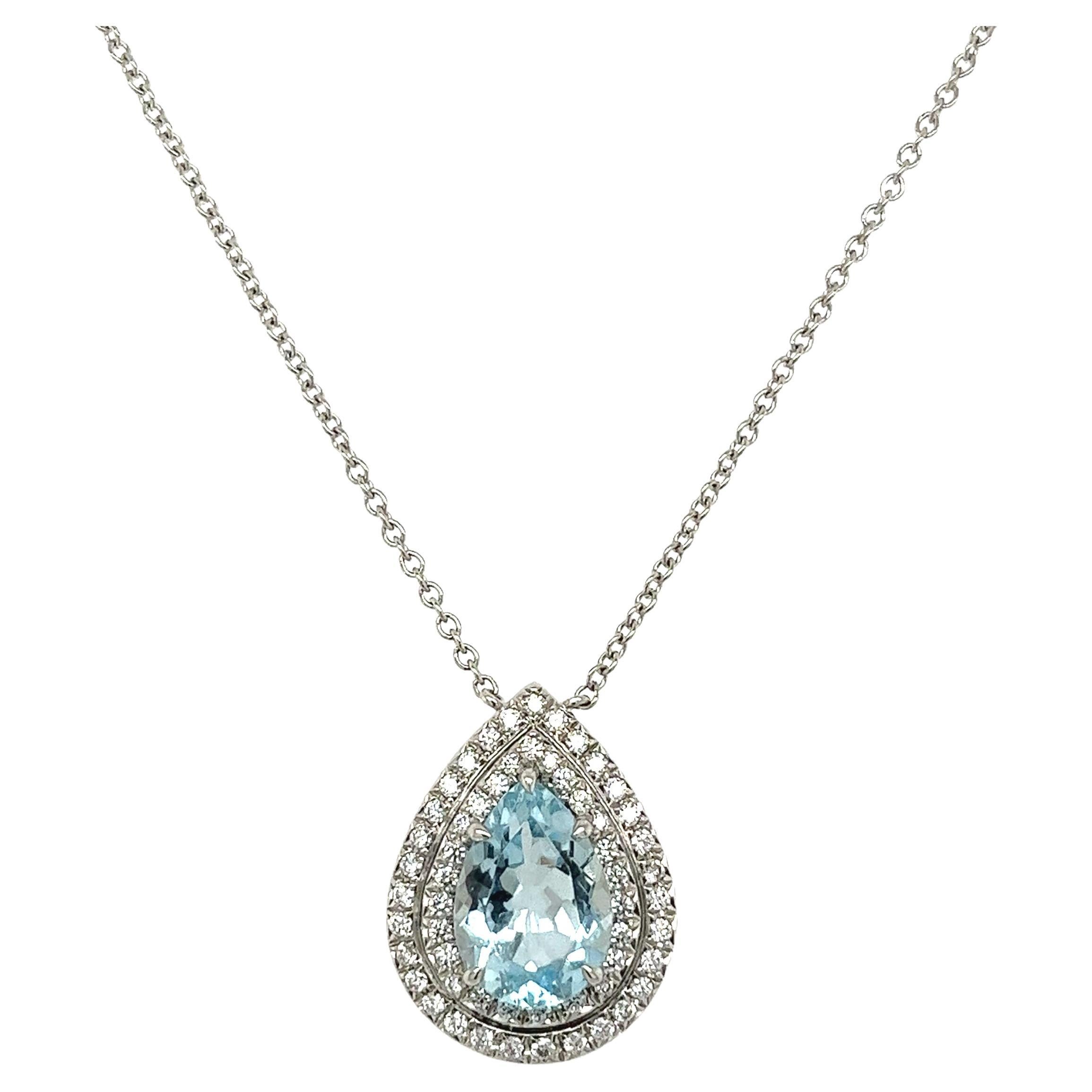 Tiffany & Co Soleste Aquamarine & Diamond Pendant Necklace For Sale
