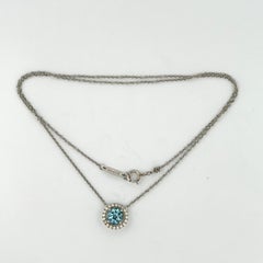 Tiffany & Co. Soleste Aquamarine & Diamond Pendant Necklace Platinum Halo 16"