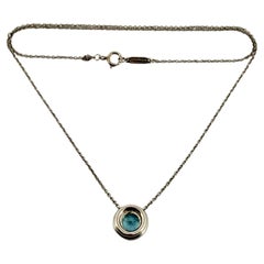 Tiffany & Co. Soleste Aquamarine & Diamond Pendant Necklace Platinum Halo 16"