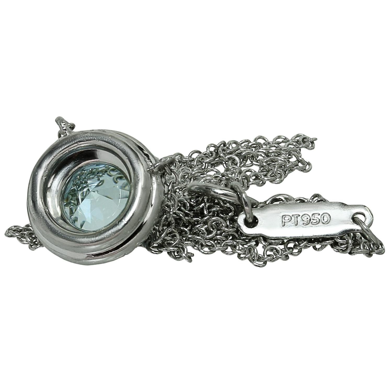 Brilliant Cut TIFFANY & CO. Soleste Aquamarine Diamond Platinum Pendant Necklace For Sale