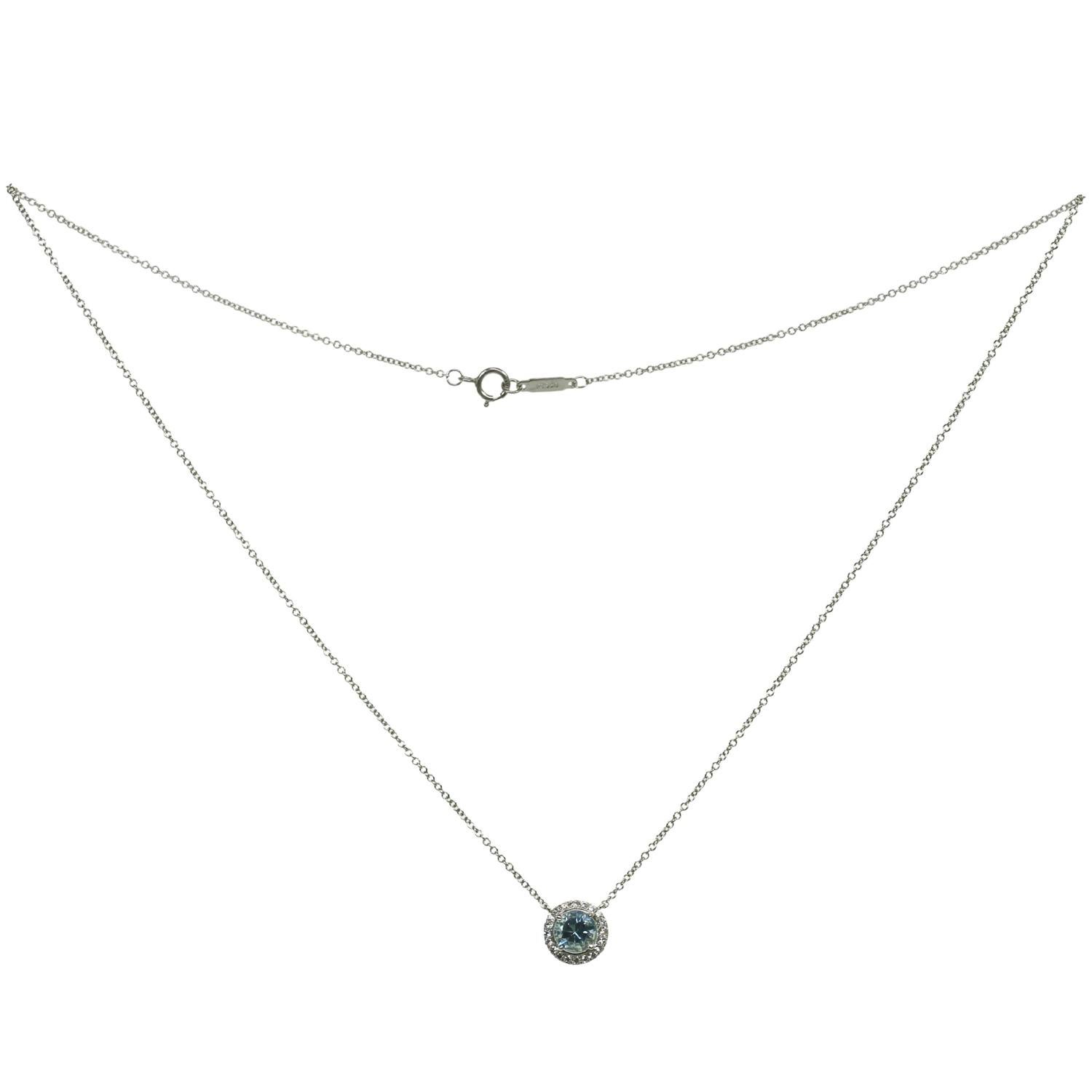 Women's TIFFANY & CO. Soleste Aquamarine Diamond Platinum Pendant Necklace For Sale