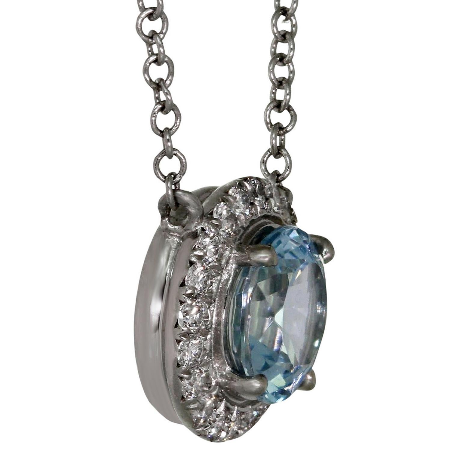 TIFFANY & CO. Soleste Aquamarine Diamond Platinum Pendant Necklace For Sale 1