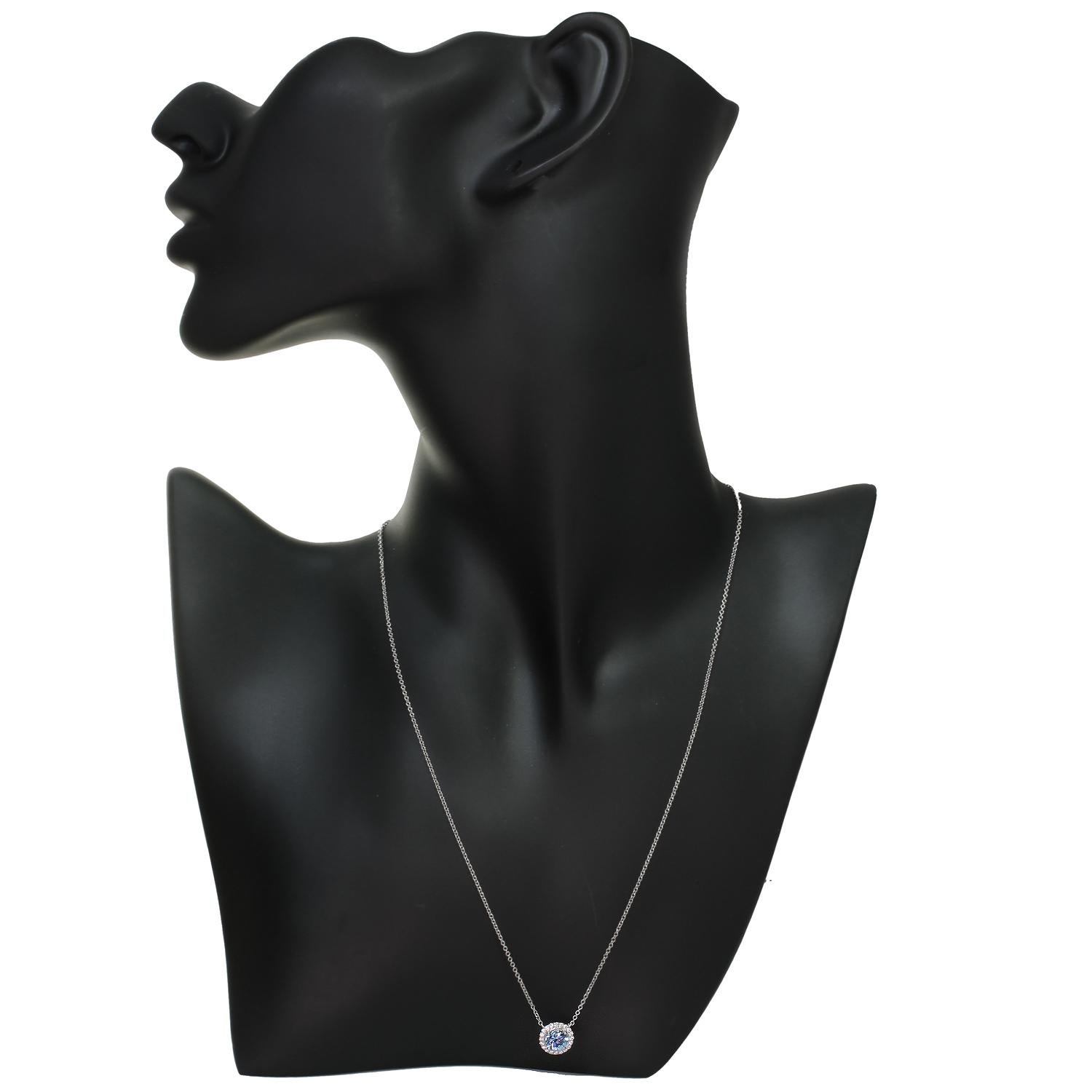 TIFFANY & CO. Soleste Aquamarine Diamond Platinum Pendant Necklace For Sale 2