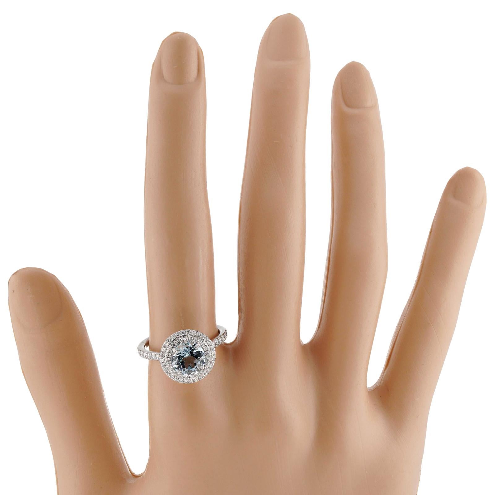 Brilliant Cut TIFFANY & CO Soleste Aquamarine Diamond Platinum Ring For Sale