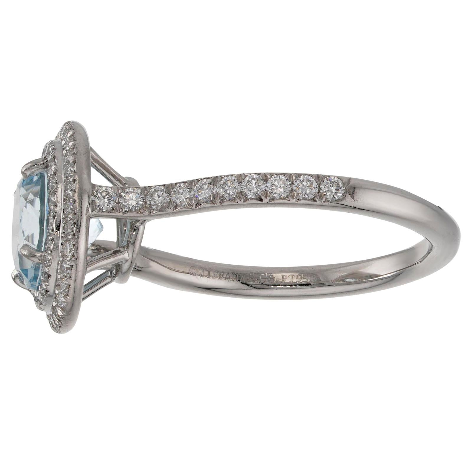 TIFFANY & CO Soleste Aquamarine Diamond Platinum Ring For Sale 1