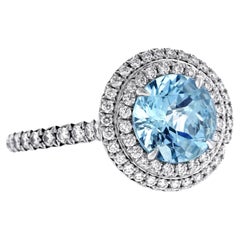 Tiffany & Co. Soleste  Aquamarine Double Diamond Halo Ring  