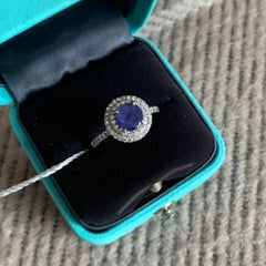 TIFFANY & CO Soleste Blue Sapphire Diamond Platinum Halo Ring