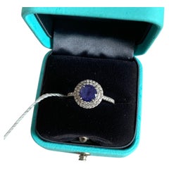 TIFFANY & CO Soleste Blue Sapphire Diamond Platinum Halo Ring