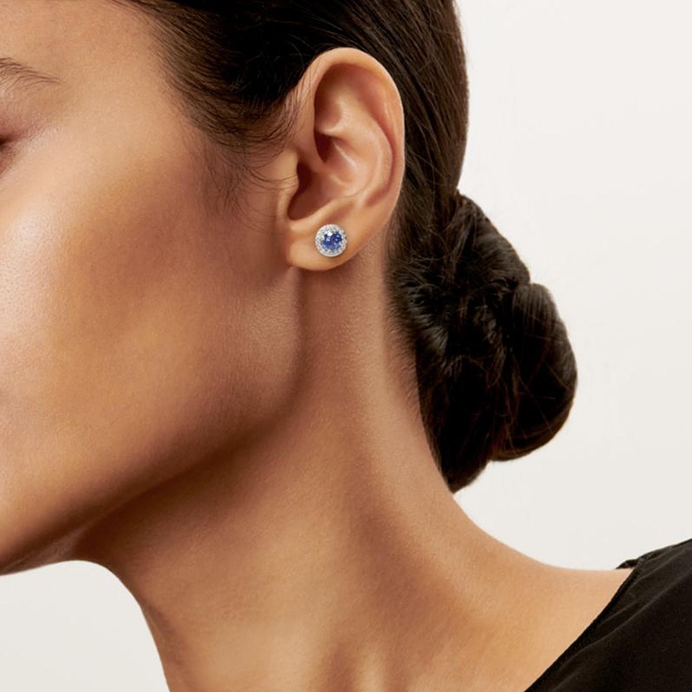 Tiffany & Co. Soleste Pendientes de zafiro azul y diamantes en platino 0,18 ct Corte redondo