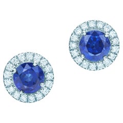 Tiffany & Co. Soleste Blue Sapphire Diamond Stud Earrings in Platinum 0.18ct