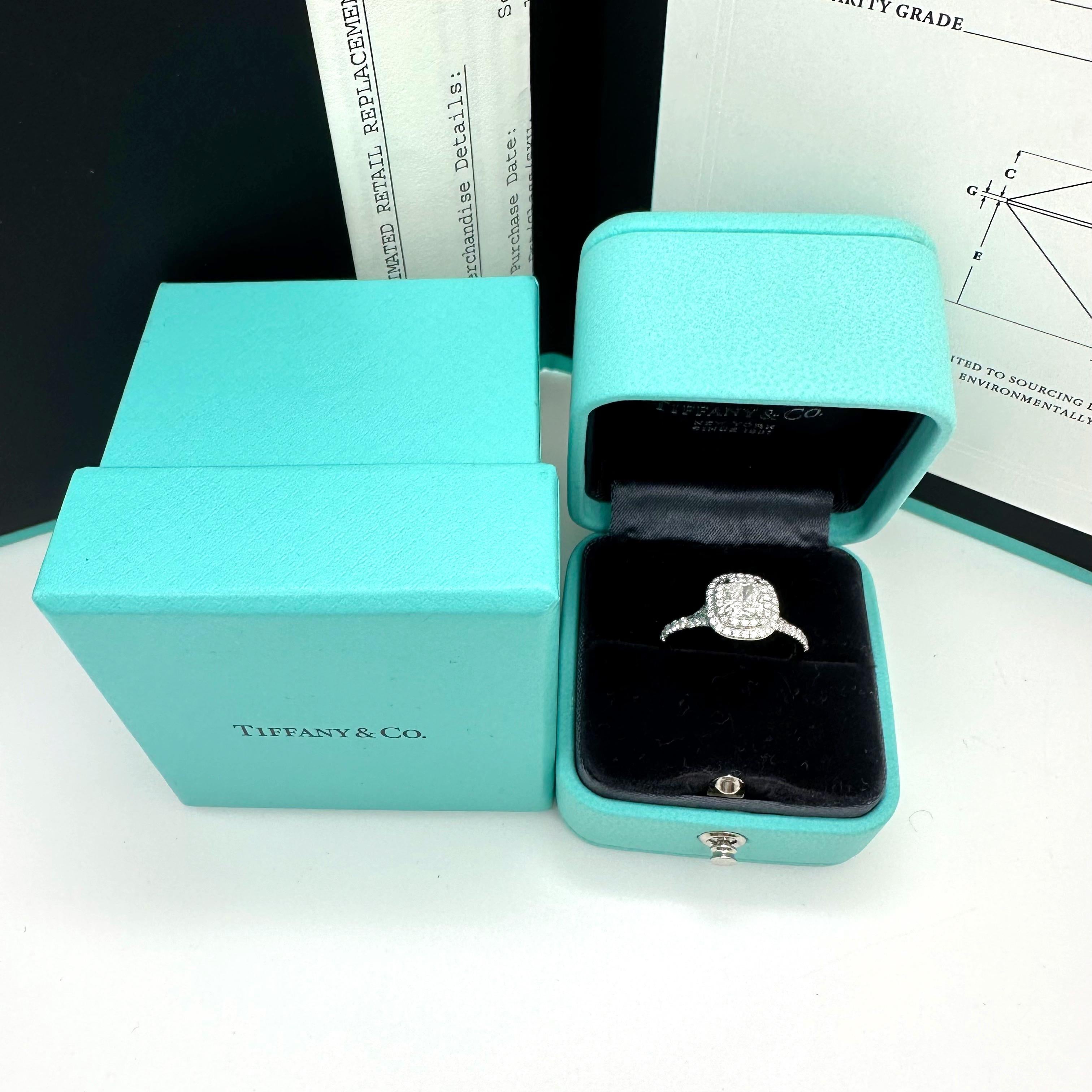 Tiffany & Co Soleste Cushion 0.74 cts F VVS1 Diamond Engagement Ring Platinum For Sale 6
