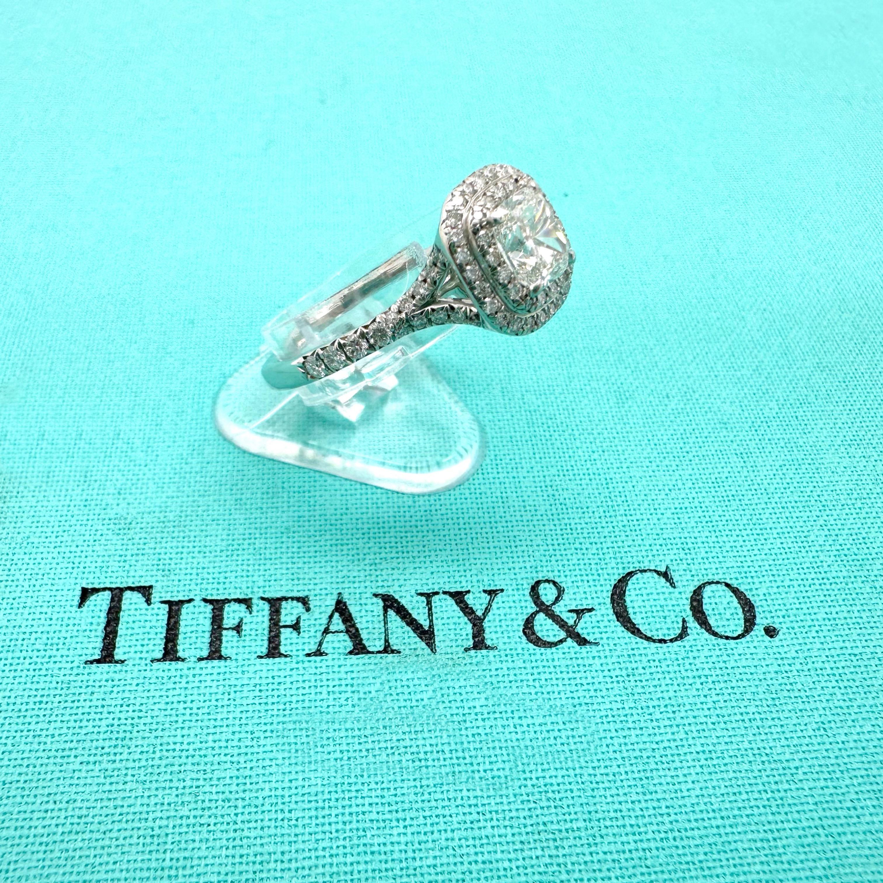 Tiffany & Co Soleste Cushion 0.74 cts F VVS1 Diamond Engagement Ring Platinum For Sale 9