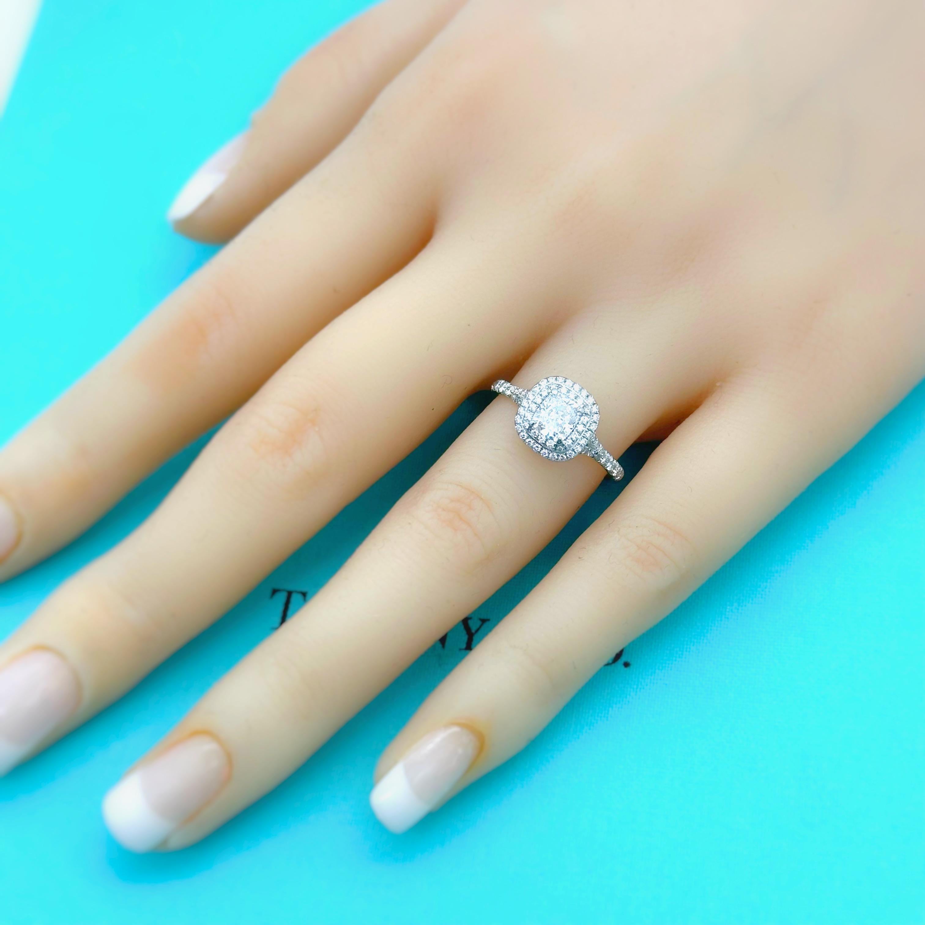 Tiffany & Co Soleste Cushion 0.74 cts F VVS1 Diamond Engagement Ring Platinum For Sale 10