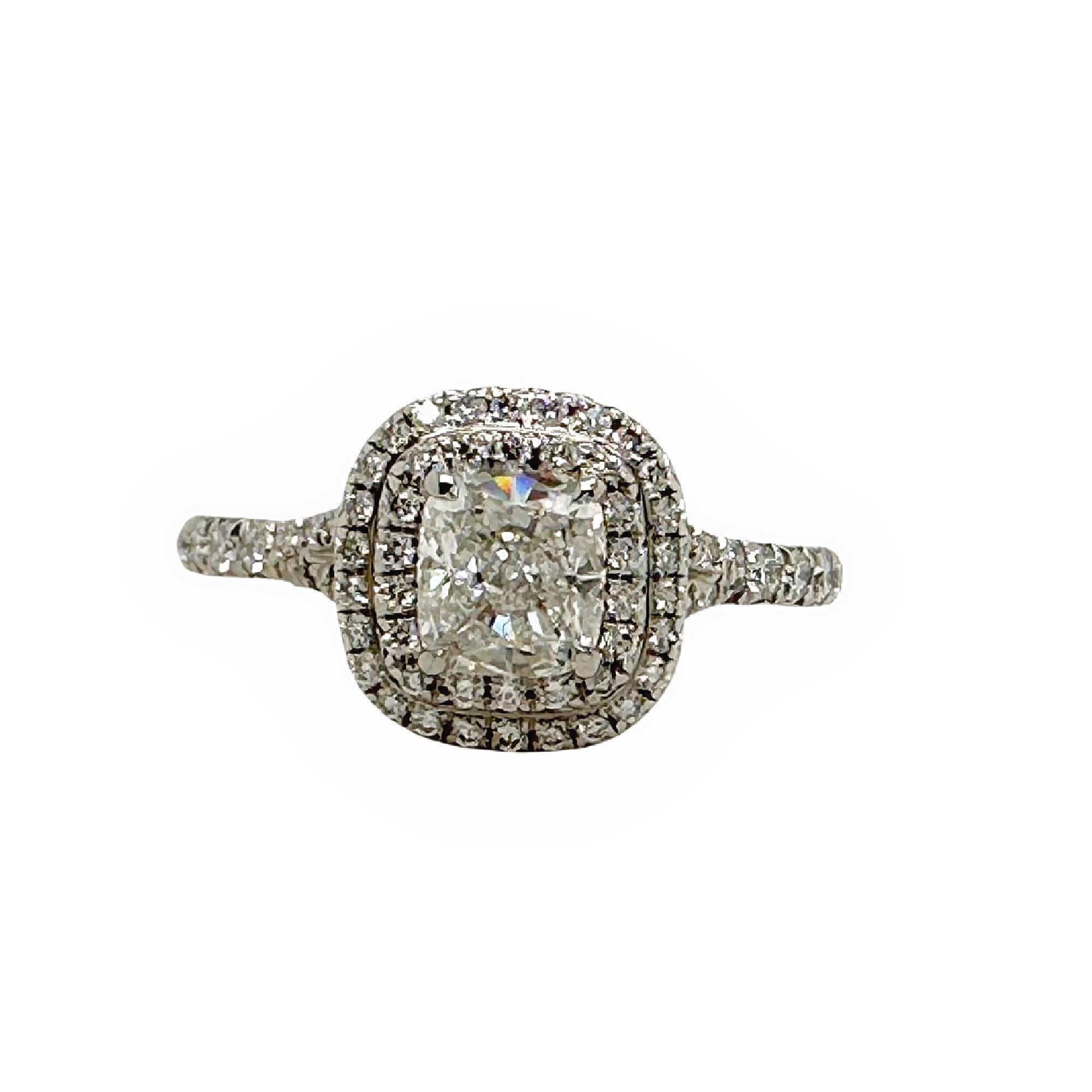 Women's or Men's Tiffany & Co Soleste Cushion 0.74 cts F VVS1 Diamond Engagement Ring Platinum For Sale