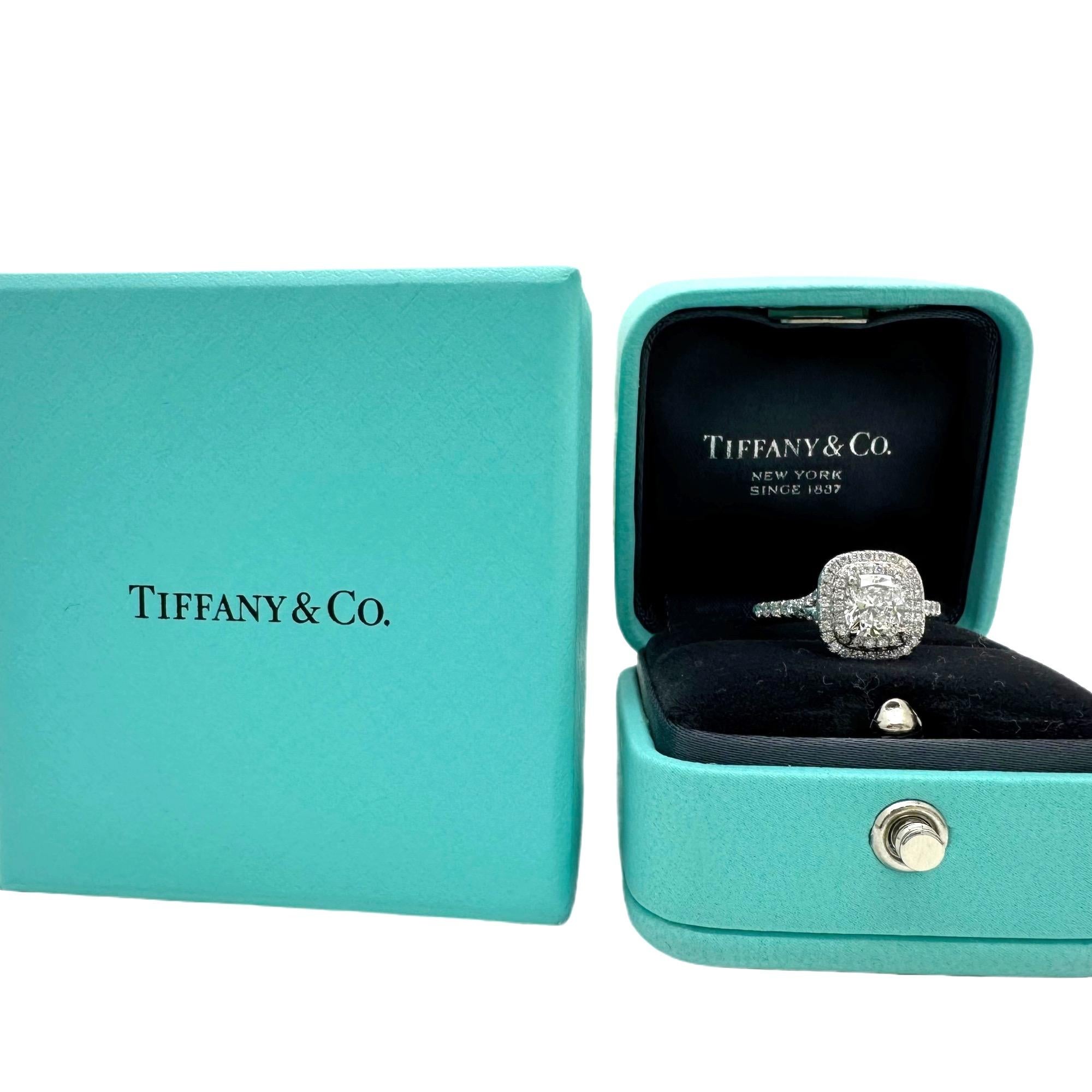 Cushion Cut Tiffany & Co Soleste Cushion 1.03 cts E VVS1 Diamond Engagement Ring Platinum For Sale