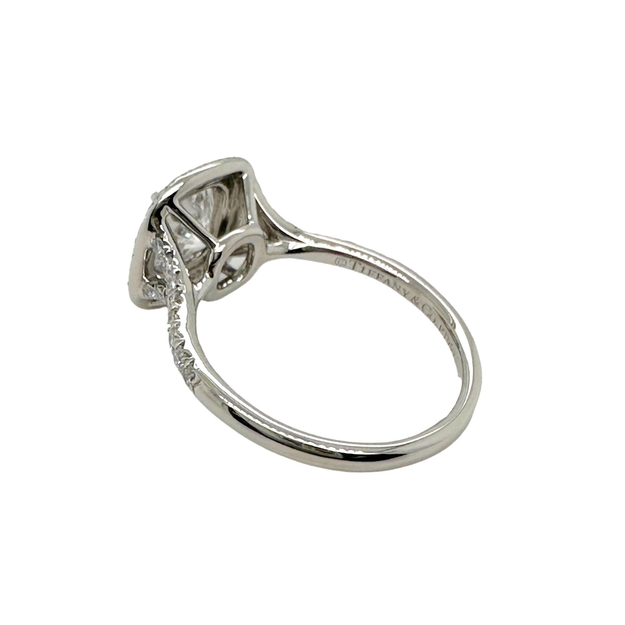 Women's or Men's Tiffany & Co Soleste Cushion 1.03 cts E VVS1 Diamond Engagement Ring Platinum For Sale