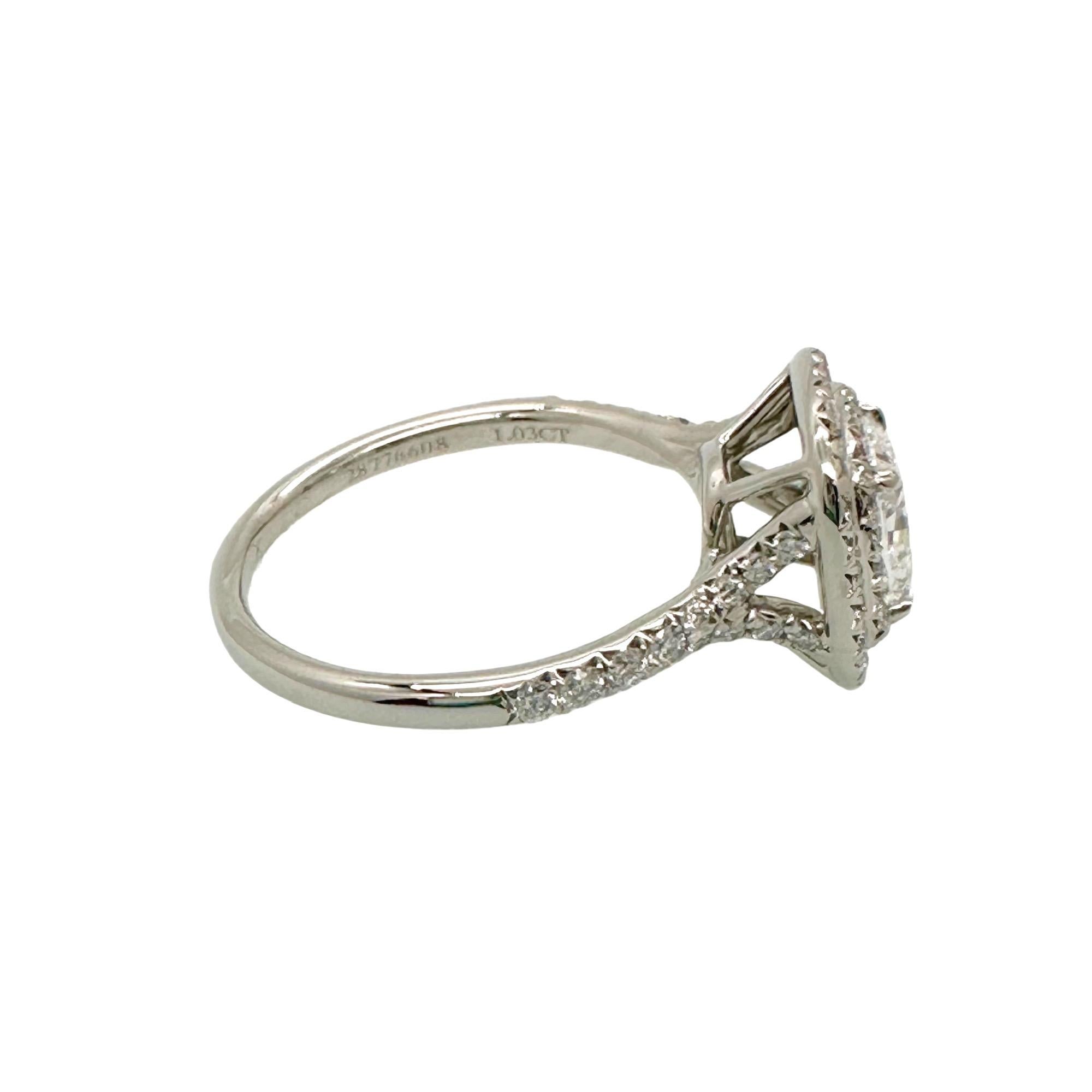 Tiffany & Co Soleste Cushion 1.03 cts E VVS1 Diamond Engagement Ring Platinum For Sale 3