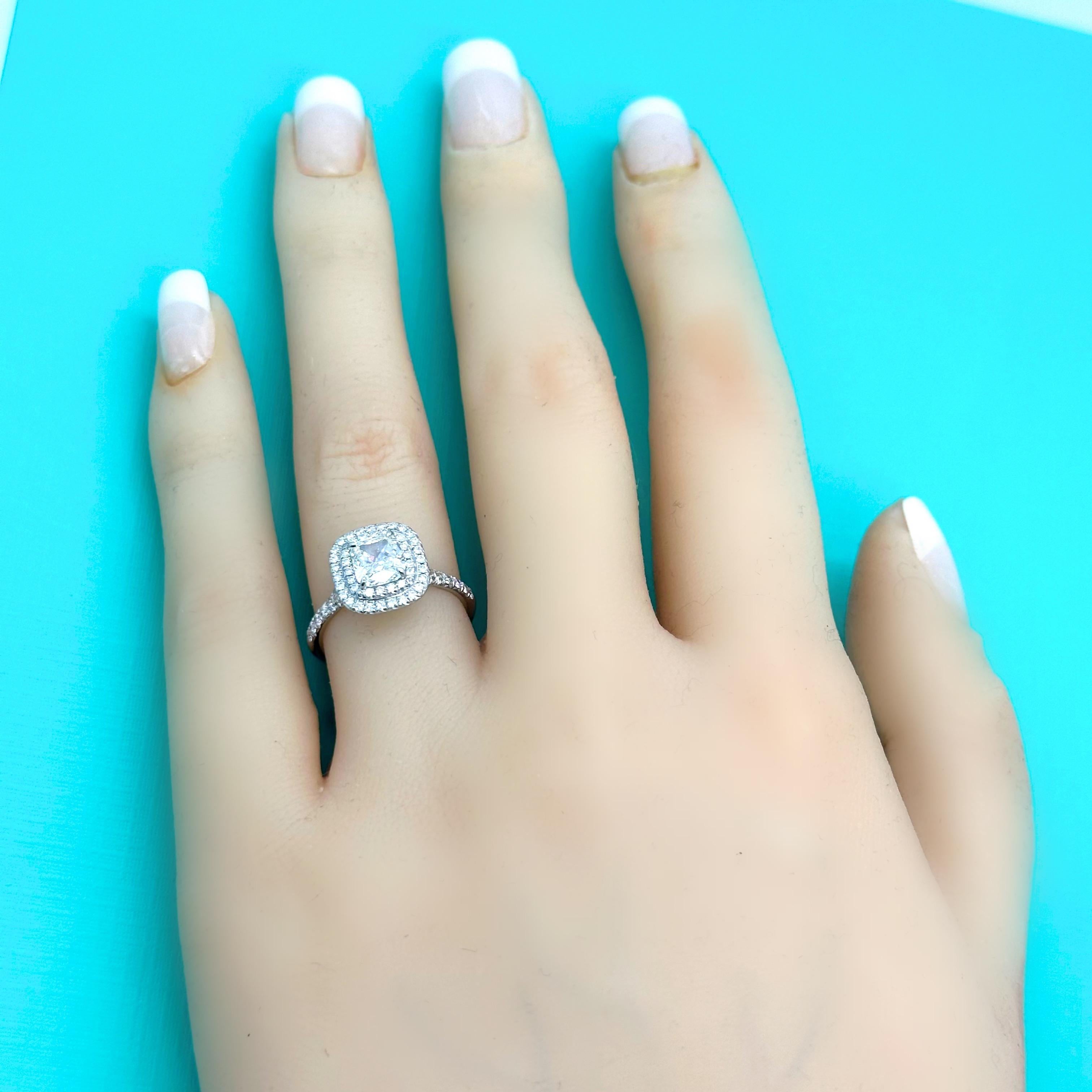 For Sale:  Tiffany & Co Soleste Cushion 1.03 cts G VVS2 Diamond Engagement Ring Platinum 10