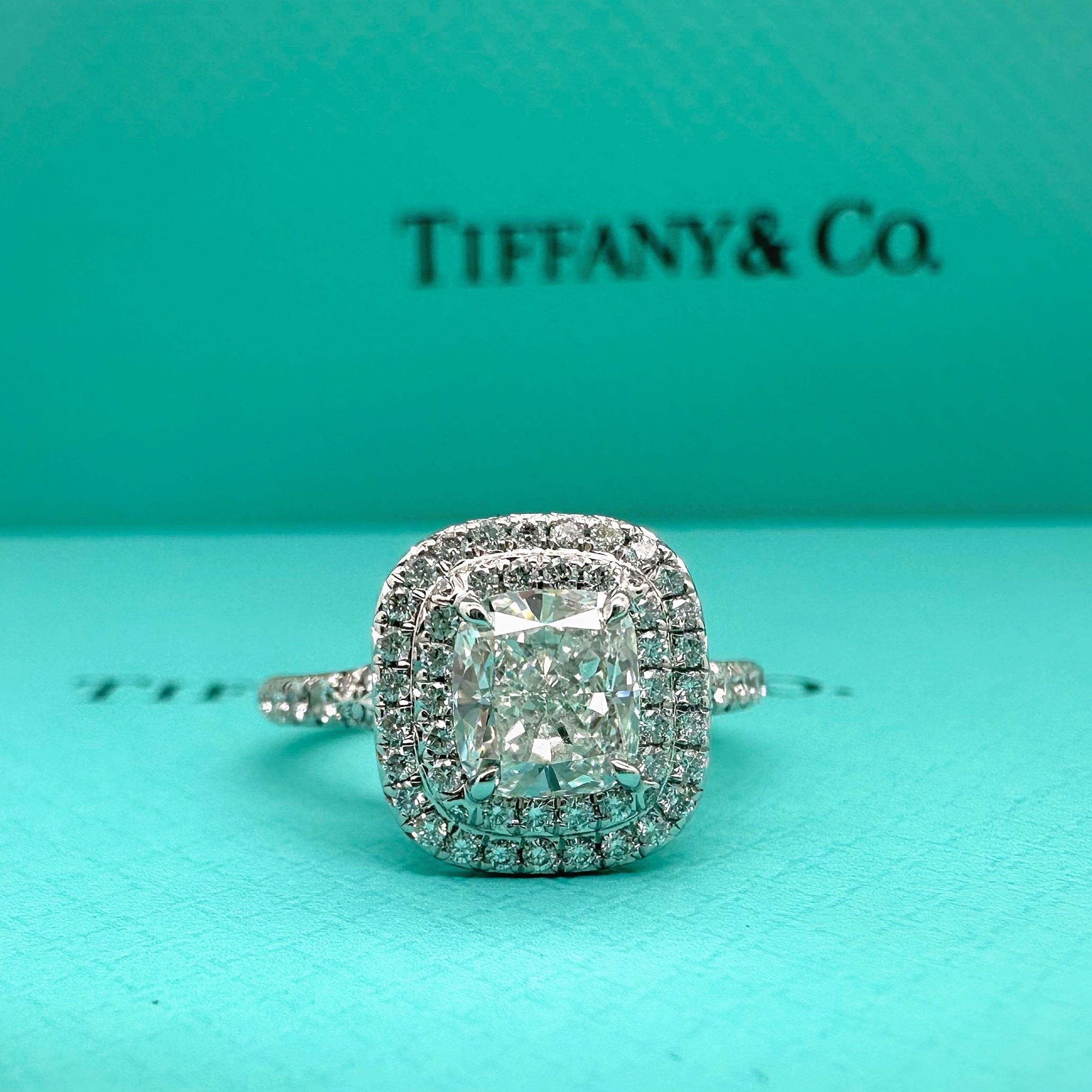 For Sale:  Tiffany & Co Soleste Cushion 1.03 cts G VVS2 Diamond Engagement Ring Platinum 12