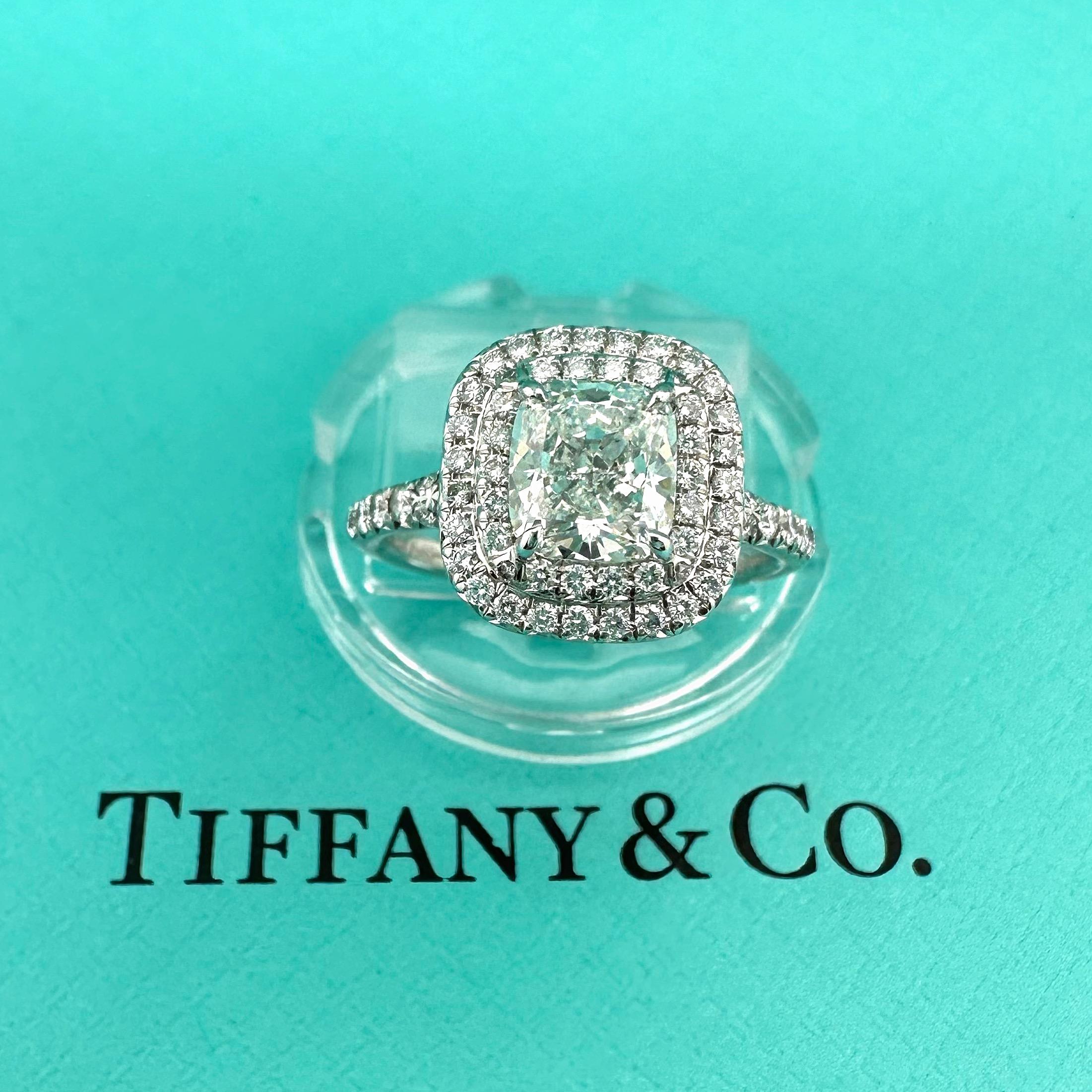 For Sale:  Tiffany & Co Soleste Cushion 1.03 cts G VVS2 Diamond Engagement Ring Platinum 13
