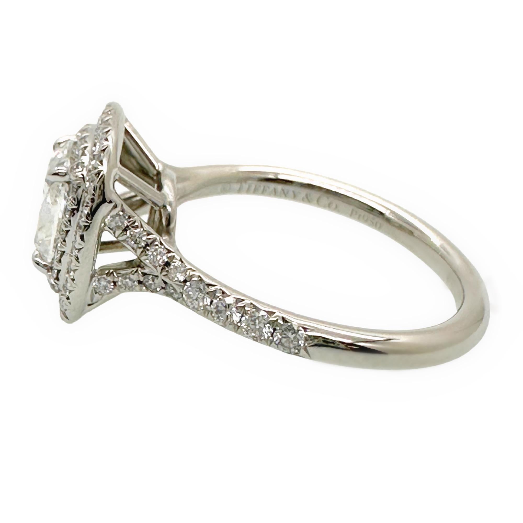 For Sale:  Tiffany & Co Soleste Cushion 1.03 cts G VVS2 Diamond Engagement Ring Platinum 4