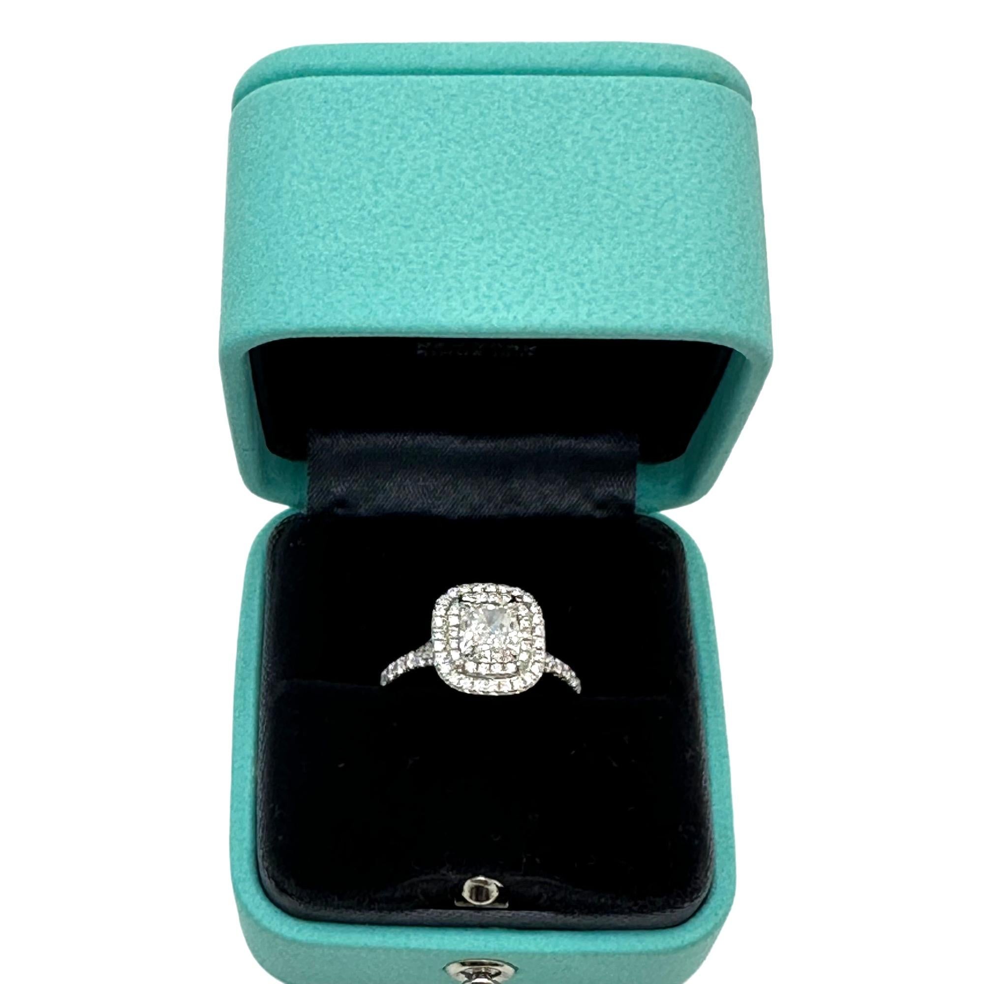 For Sale:  Tiffany & Co Soleste Cushion 1.03 cts G VVS2 Diamond Engagement Ring Platinum 6