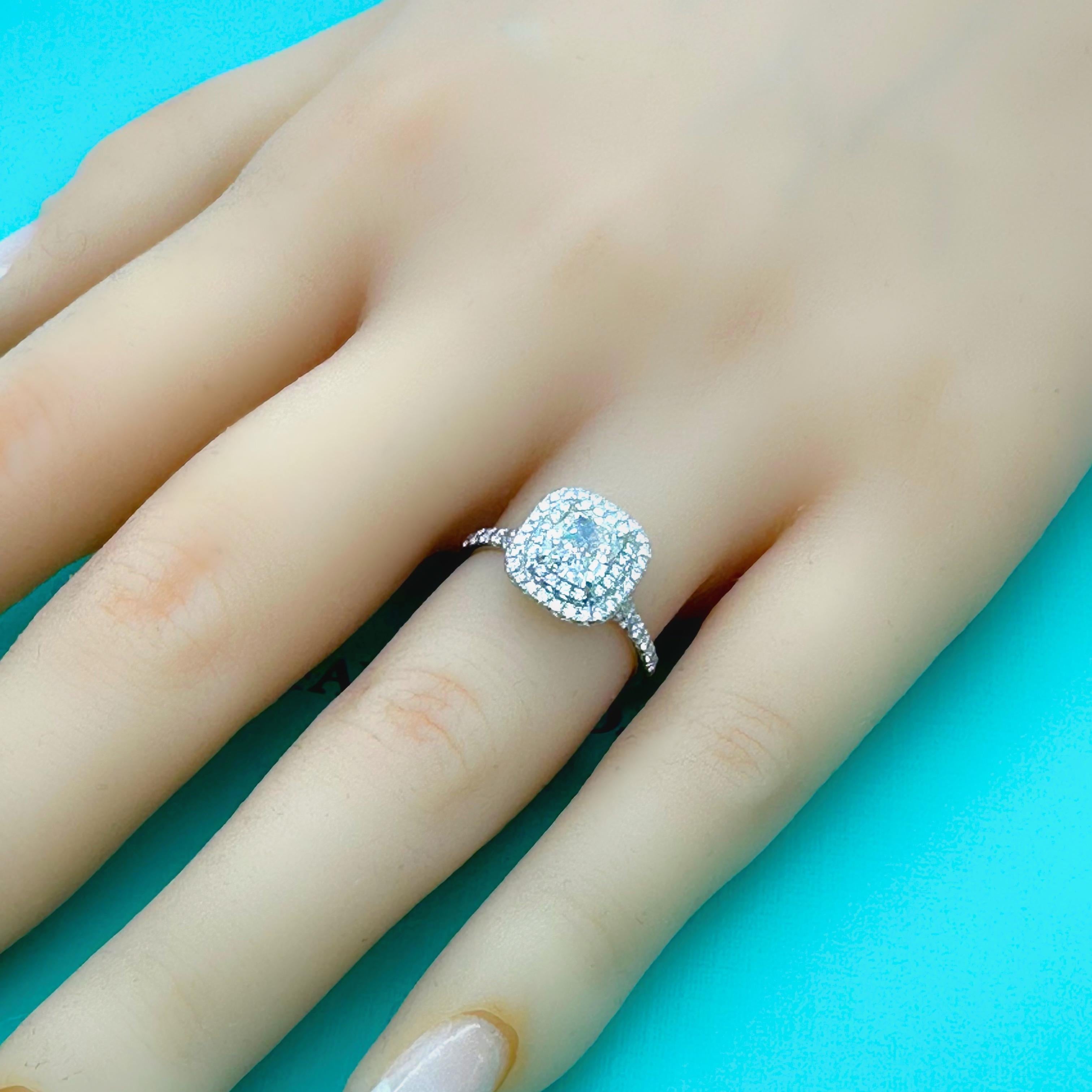 For Sale:  Tiffany & Co Soleste Cushion 1.03 cts G VVS2 Diamond Engagement Ring Platinum 8