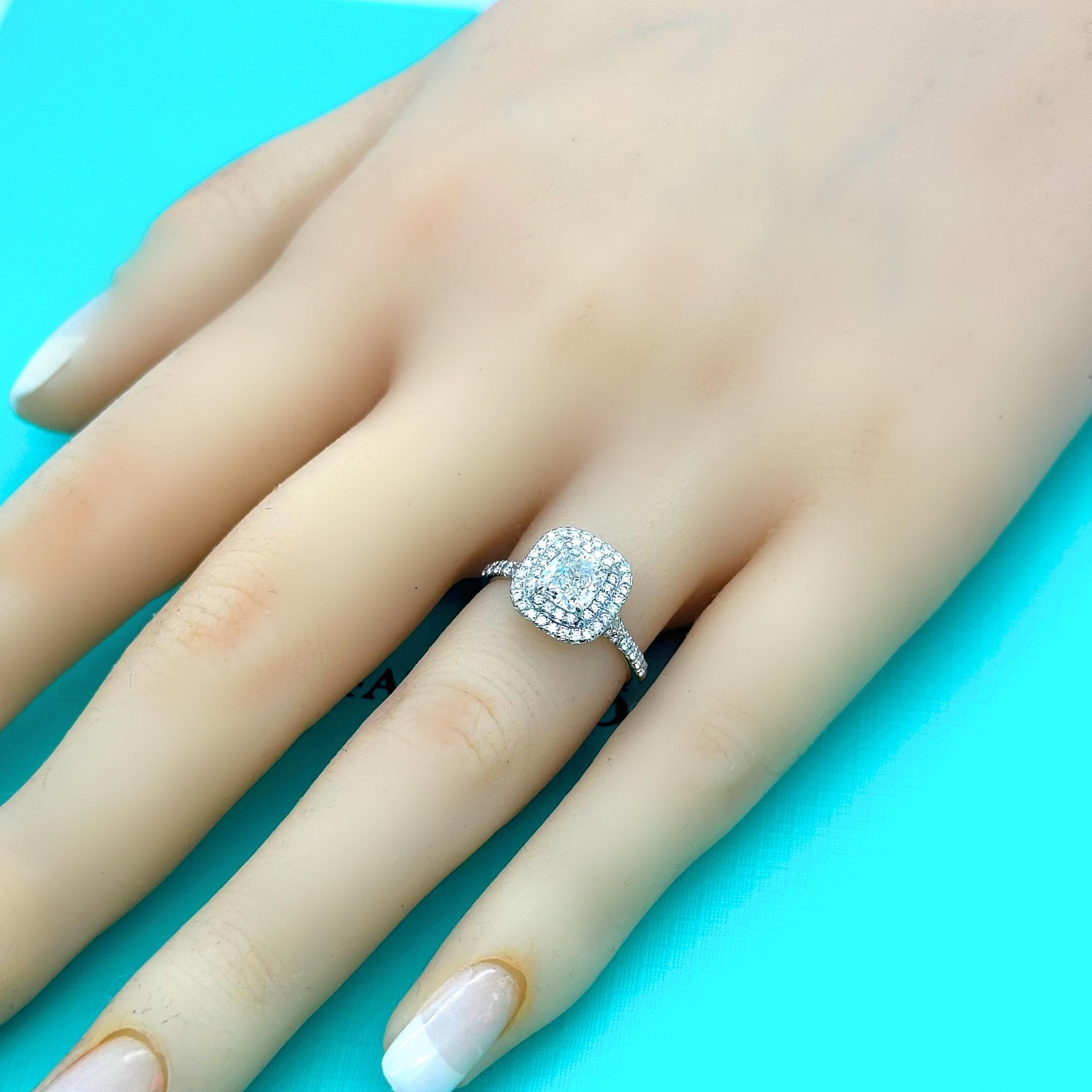 For Sale:  Tiffany & Co Soleste Cushion 1.03 cts G VVS2 Diamond Engagement Ring Platinum 9