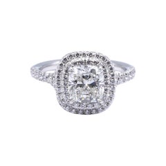 Tiffany & Co. Platinum Soleste Cushion Diamond Engagement Ring 1.68 Cts Total 