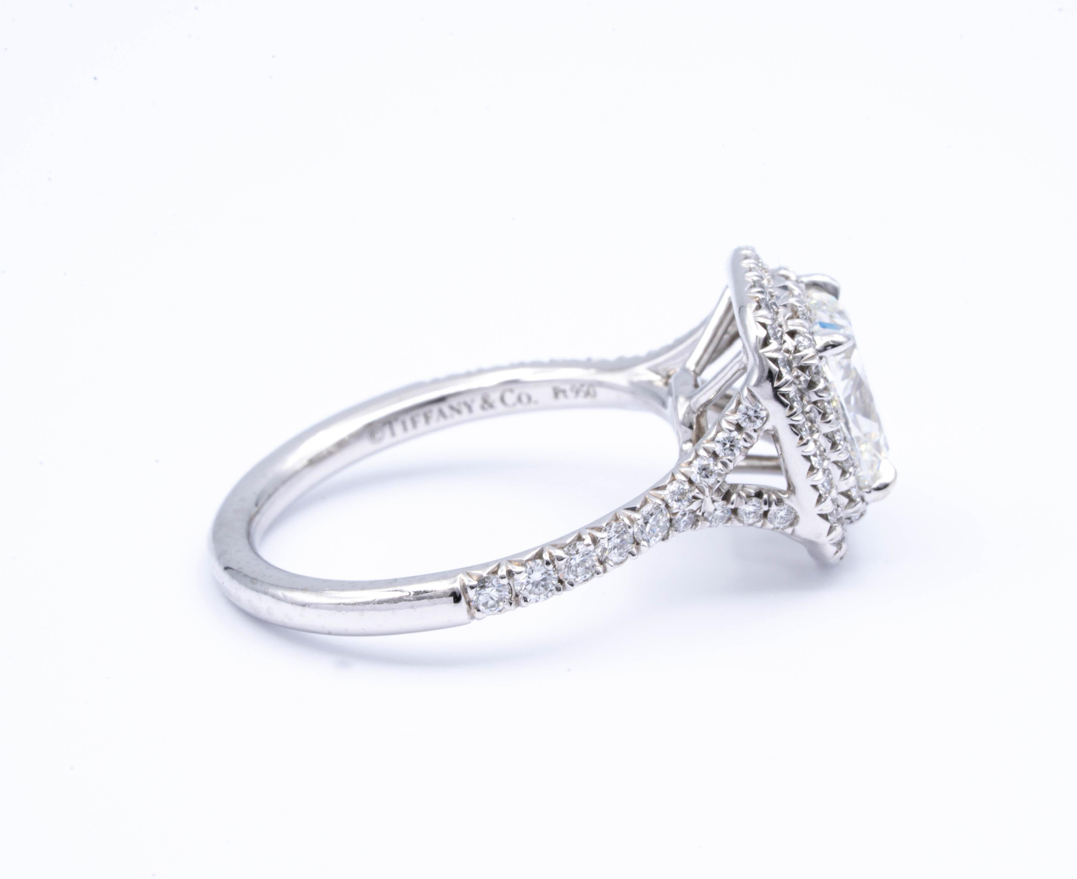 Modern Tiffany & Co. Platinum Soleste Cushion Diamond Engagement Ring 1.68 Cts Total