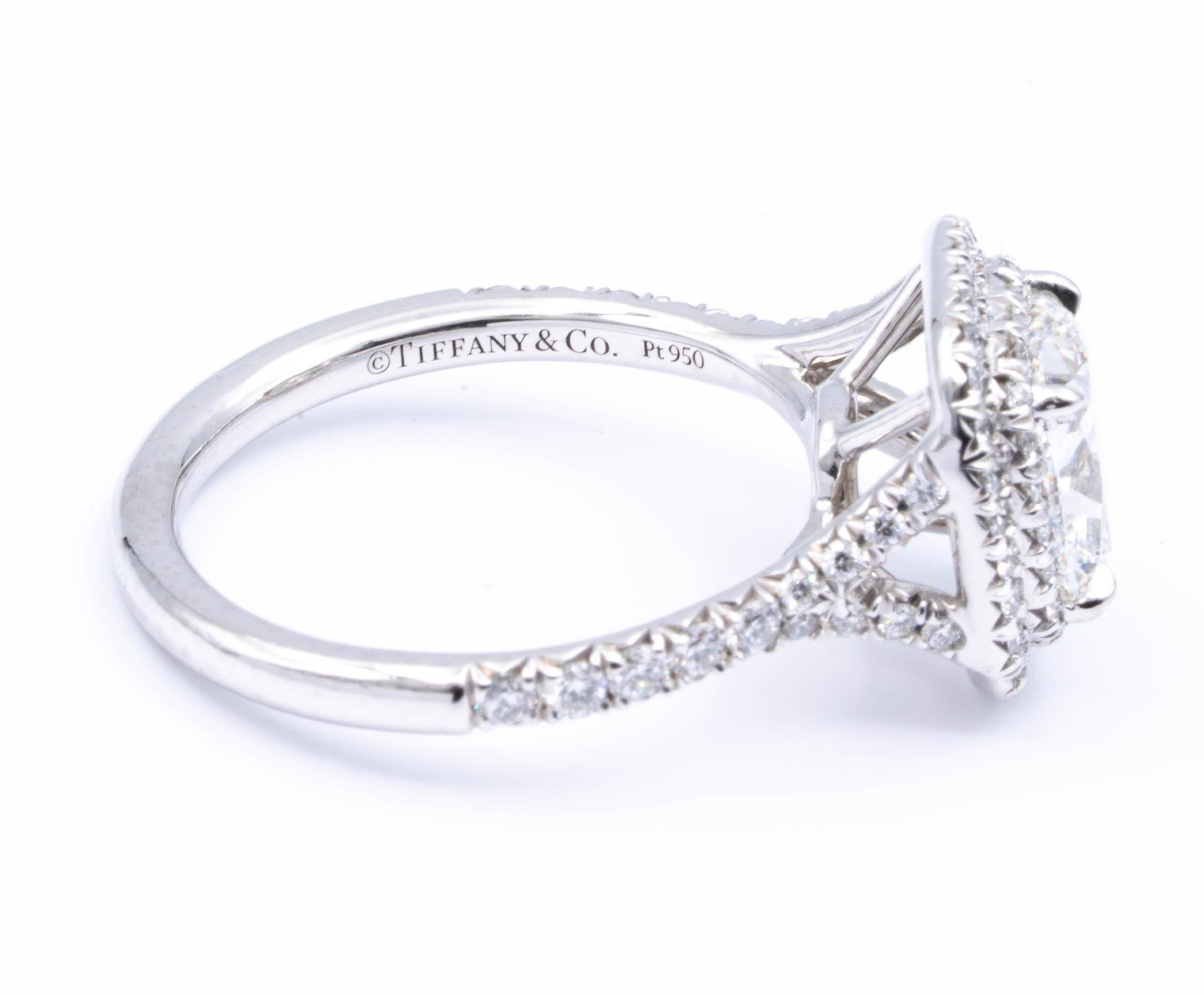 Cushion Cut Tiffany & Co. Platinum Soleste Cushion Diamond Engagement Ring 1.68 Cts Total