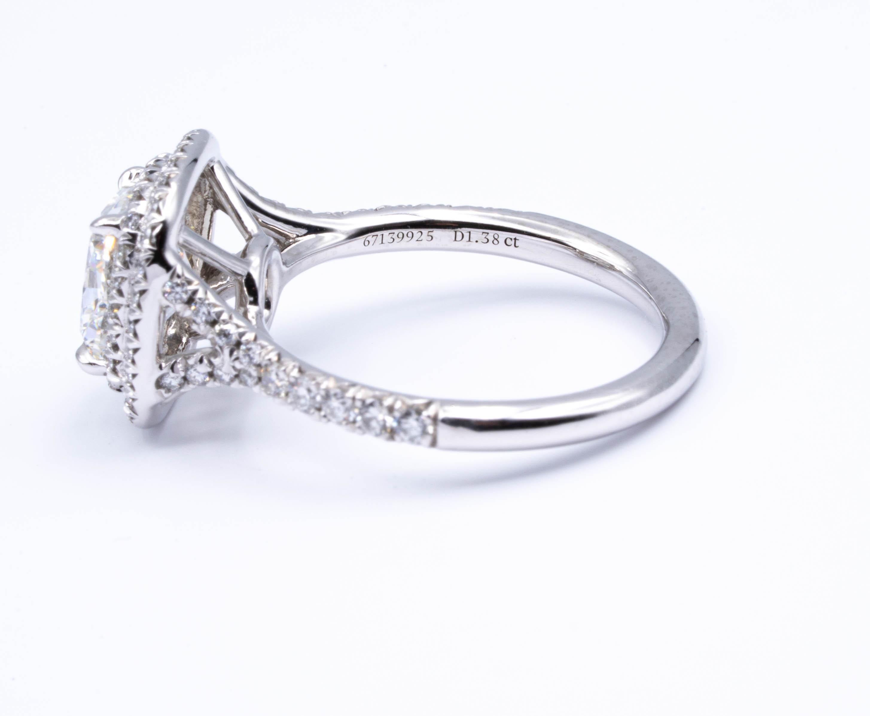 Women's Tiffany & Co. Platinum Soleste Cushion Diamond Engagement Ring 1.68 Cts Total