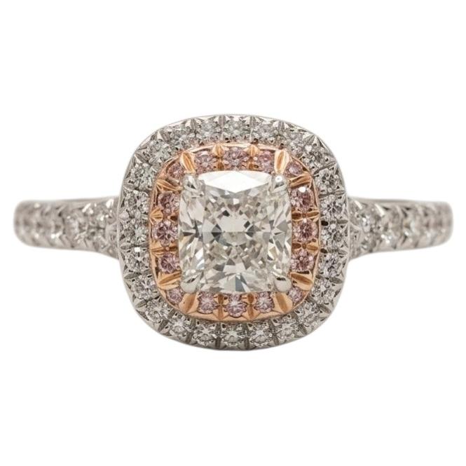 Tiffany & Co. Soleste-Ring mit Diamant im Cushion-Schliff und rosa Diamanten im Halo-Design im Angebot