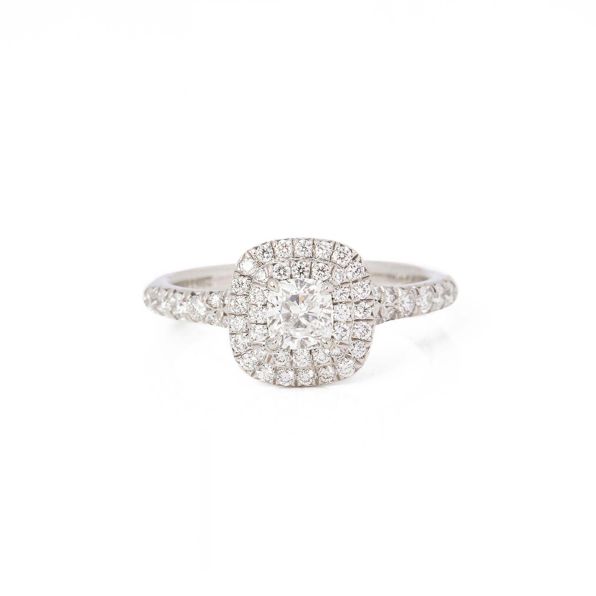 Contemporary Tiffany & Co. Soleste Cushion Cut Diamond Halo Engagement Ring