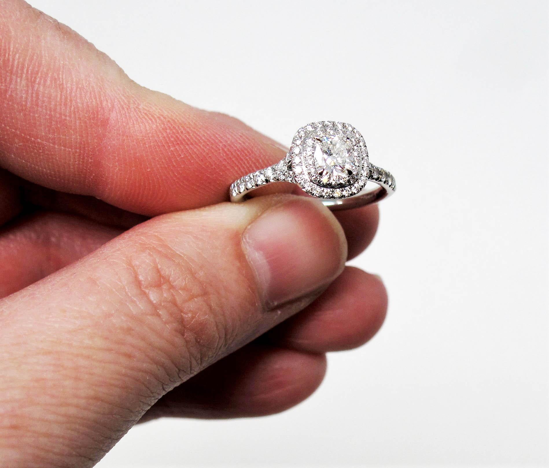 Tiffany & Co. Soleste Cushion Cut Double Halo Diamond Platinum Engagement Ring 2