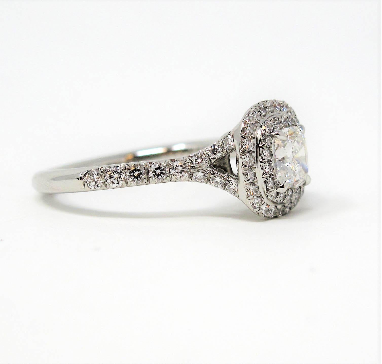 Tiffany & Co. Soleste Cushion Cut Double Halo Diamant Platin Verlobungsring (Kissenschliff)
