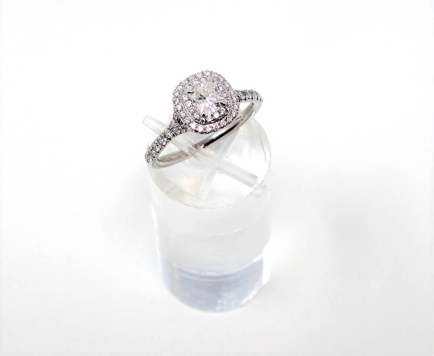Tiffany & Co. Soleste Cushion Cut Double Halo Diamond Platinum Engagement Ring In Excellent Condition In Scottsdale, AZ