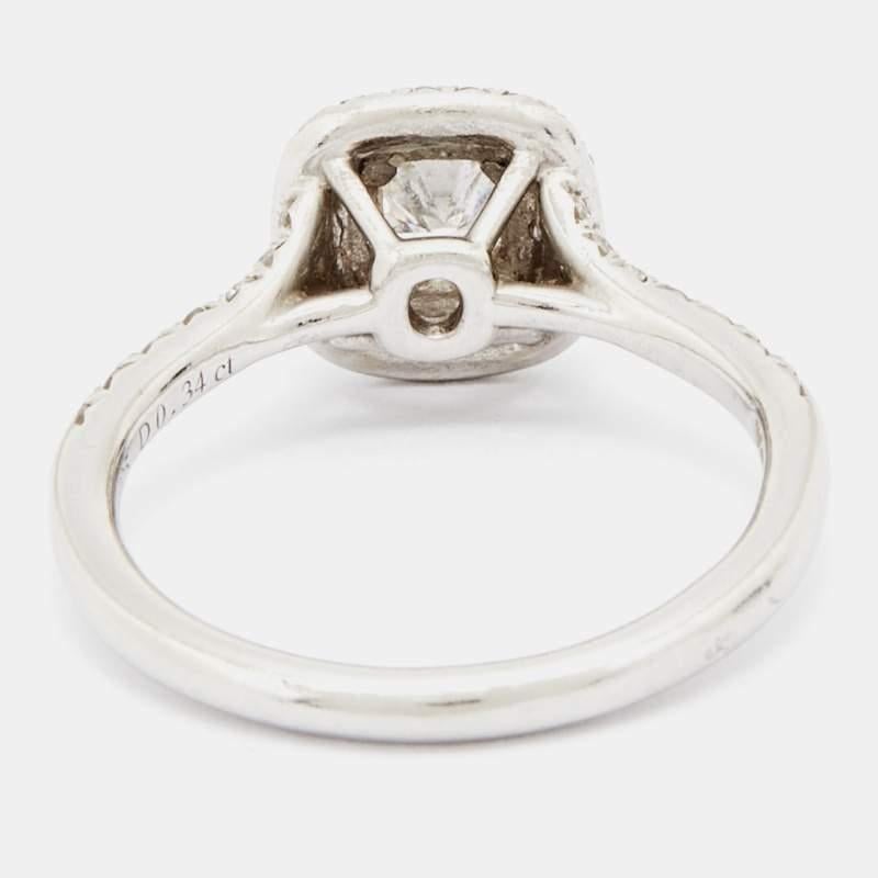 Tiffany & Co. Soleste Cushion Cut Double Halo Platinum Engagement Ring Size 51 In Fair Condition In Dubai, Al Qouz 2