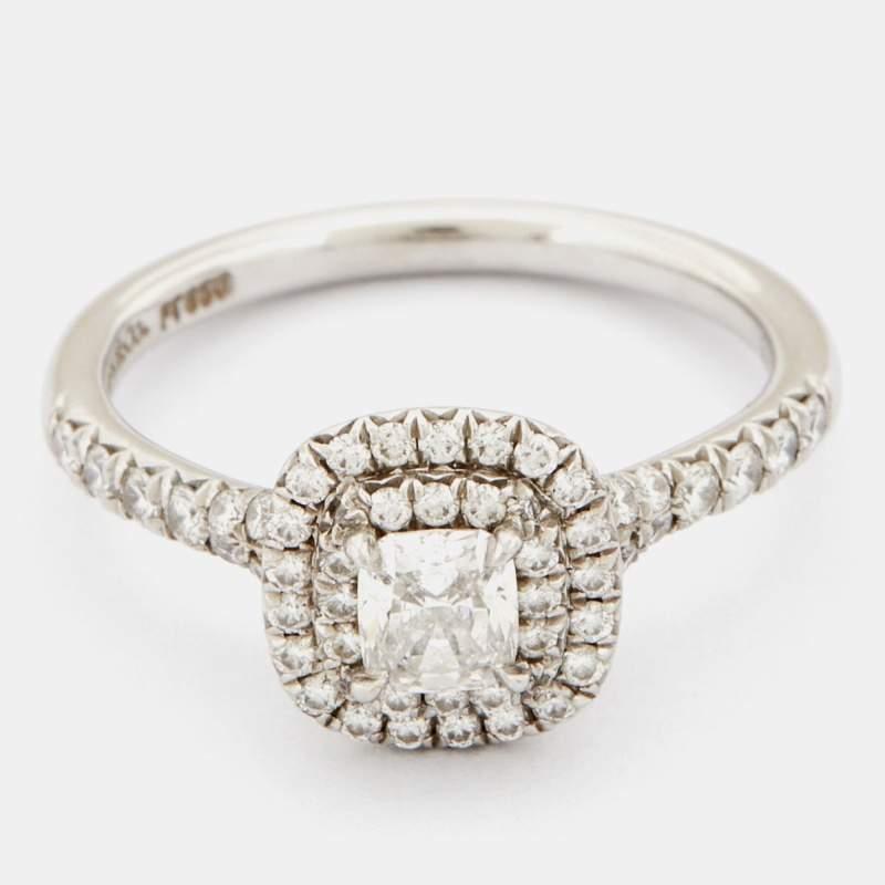 Tiffany & Co. Soleste Cushion Cut Double Halo Platinum Engagement Ring Size 51 2