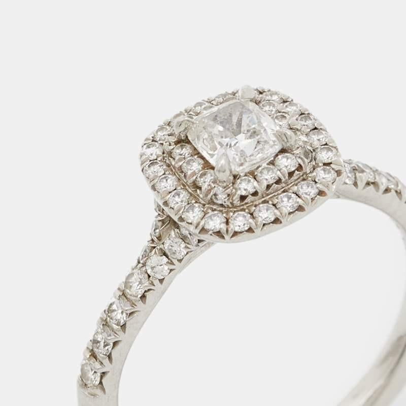 Tiffany & Co. Soleste Cushion Cut Double Halo Platinum Engagement Ring Size 51 3