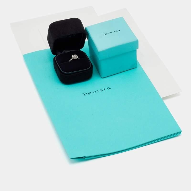 Tiffany & Co. Soleste Cushion Cut Double Halo Platinum Engagement Ring Size 51 4