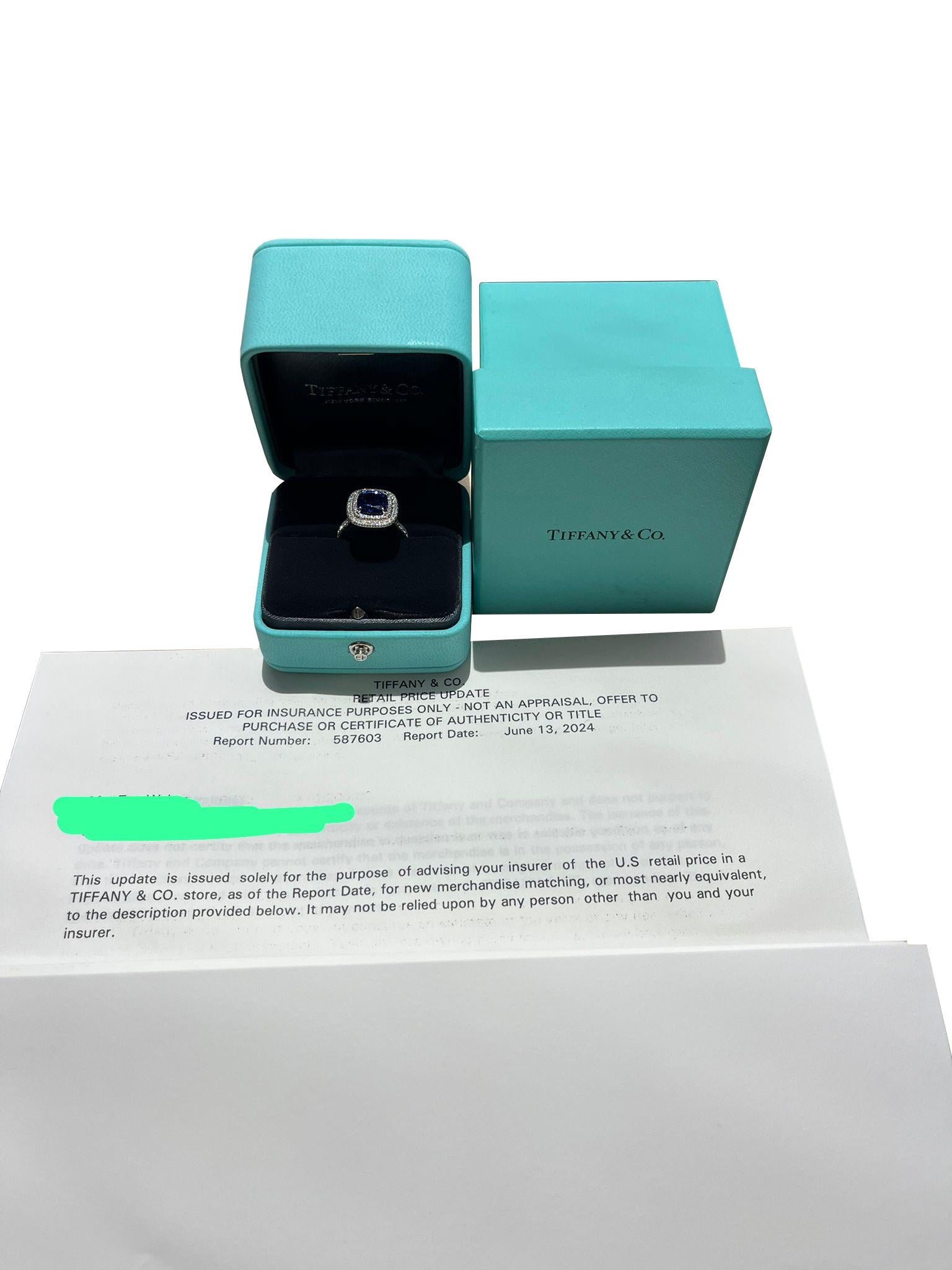 Women's Tiffany & Co Soleste Cushion Cut Tanzanite Double Halo Round Diamond Ring For Sale