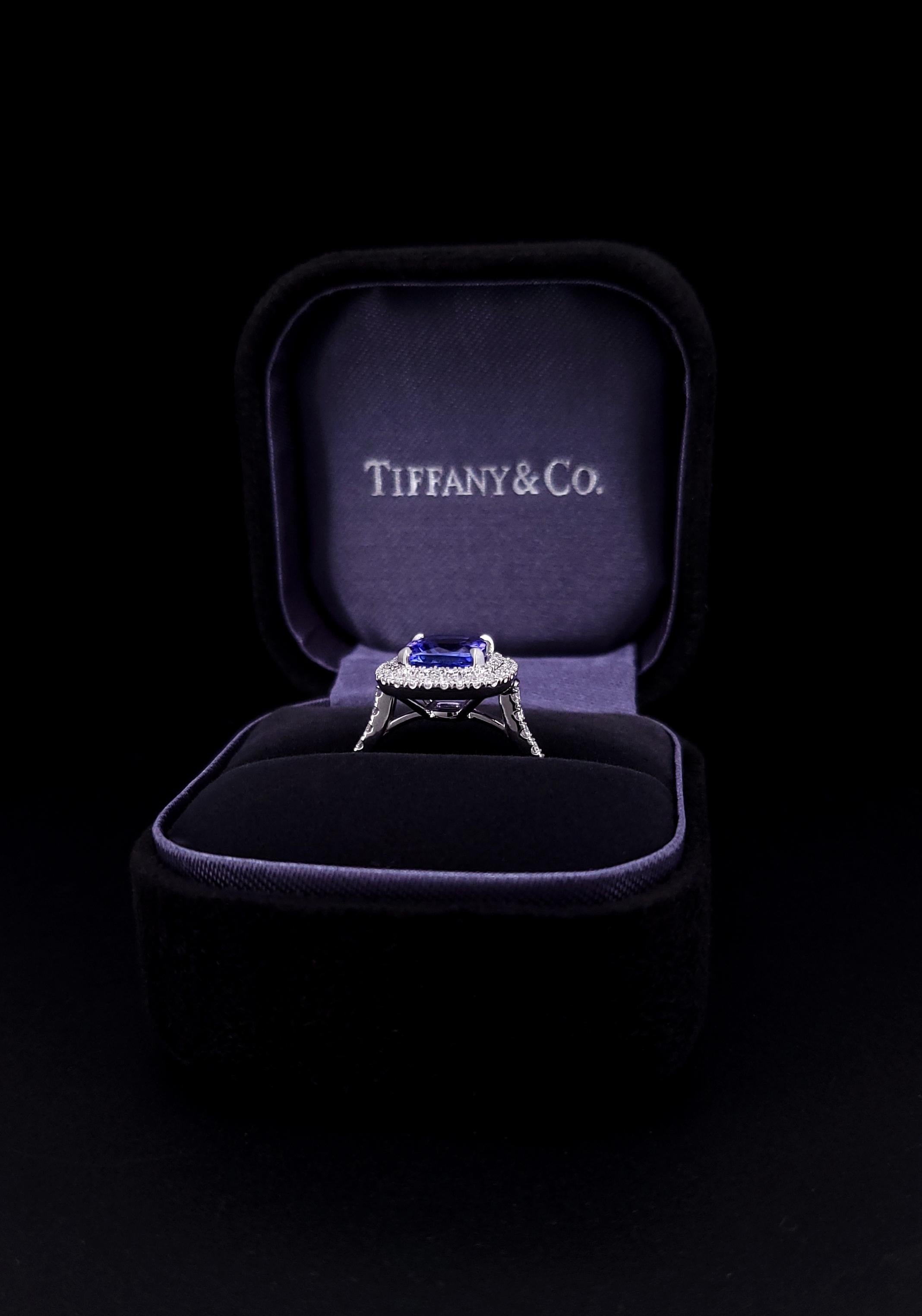 Tiffany & Co. Soleste Cushion Cut Tanzanite Double Row Diamond Ring 6