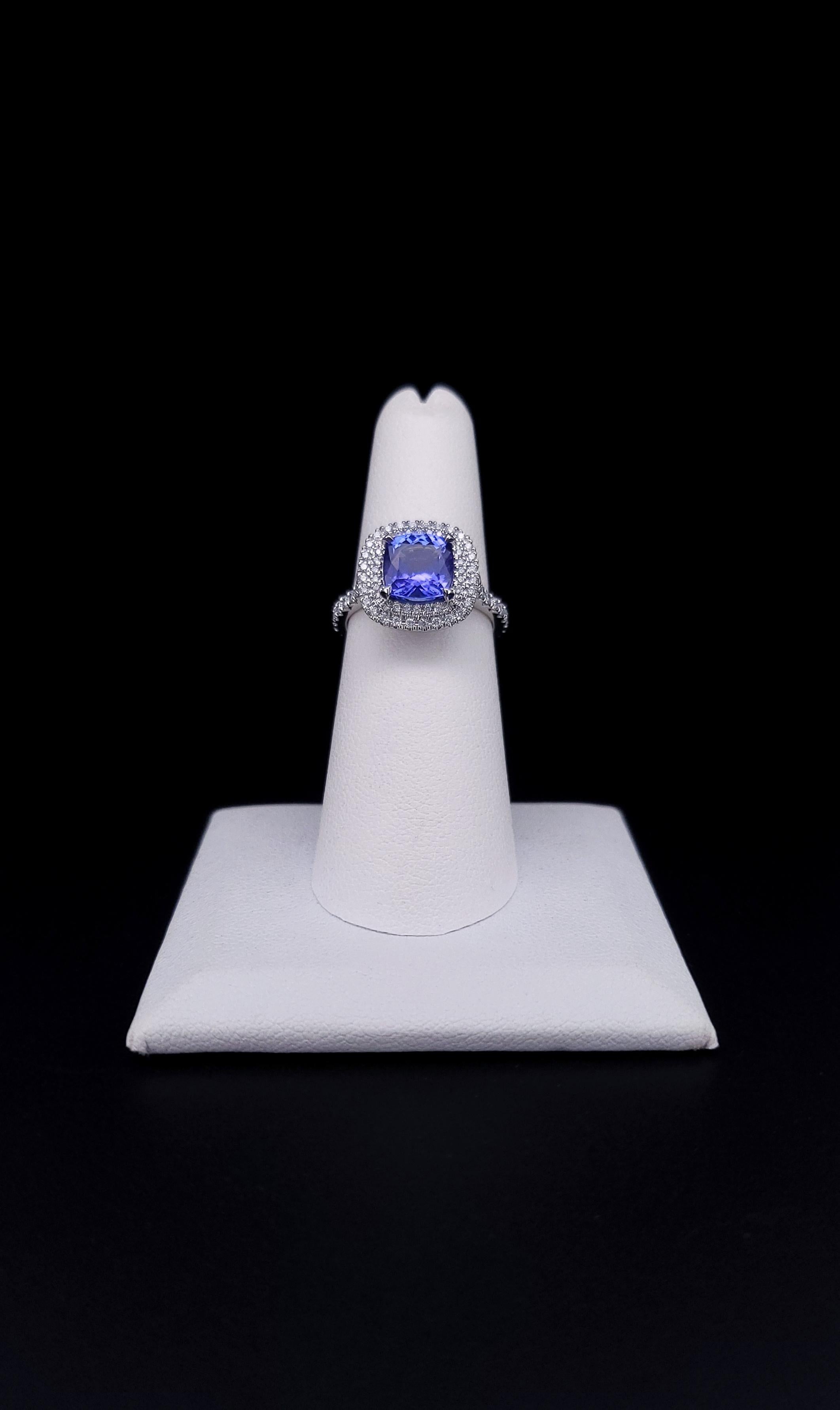 Tiffany & Co. Soleste Cushion Cut Tanzanite Double Row Diamond Ring 5