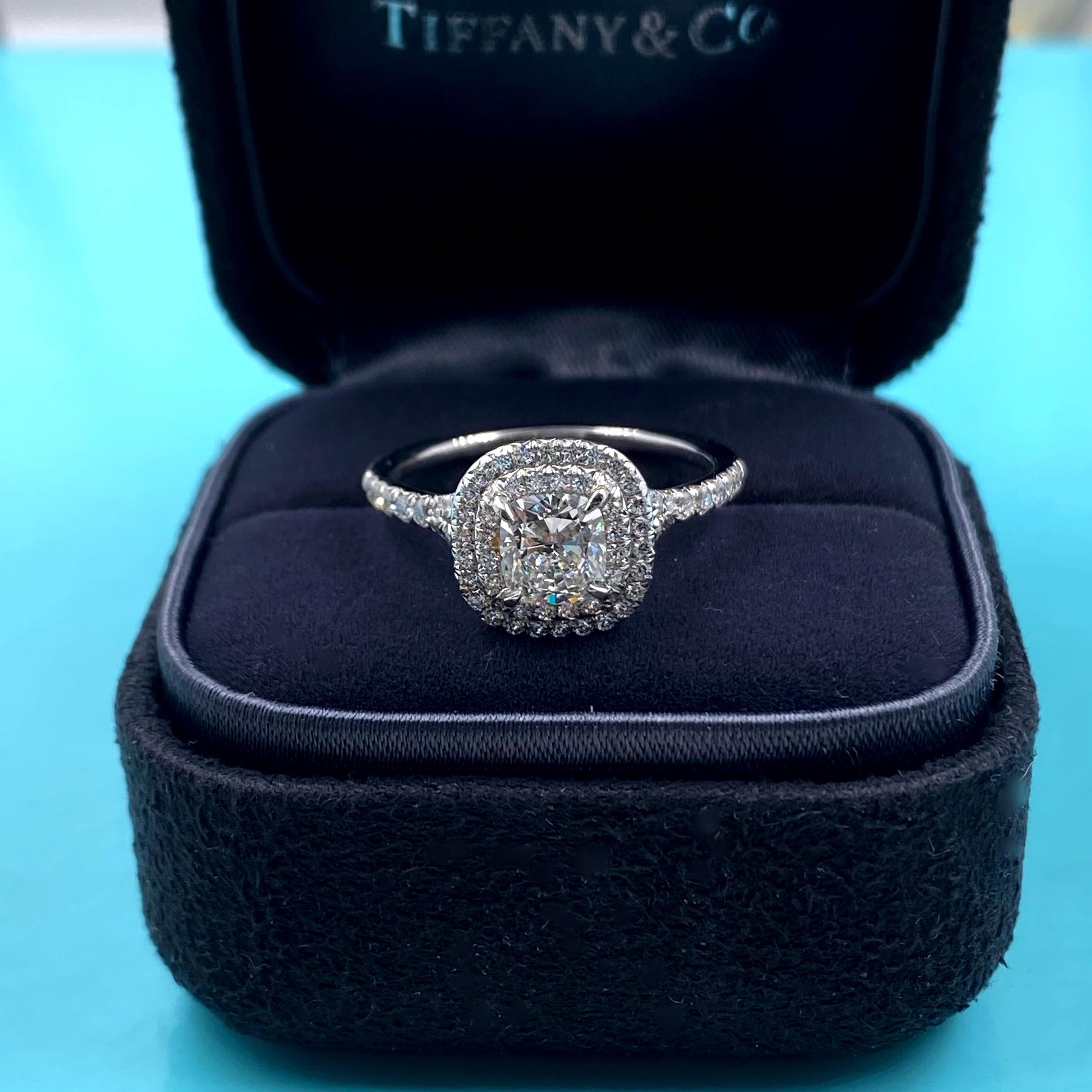 Cushion Cut Tiffany & Co. Soleste Cushion Diamond 1.45 Tcw Platinum Engagement Ring