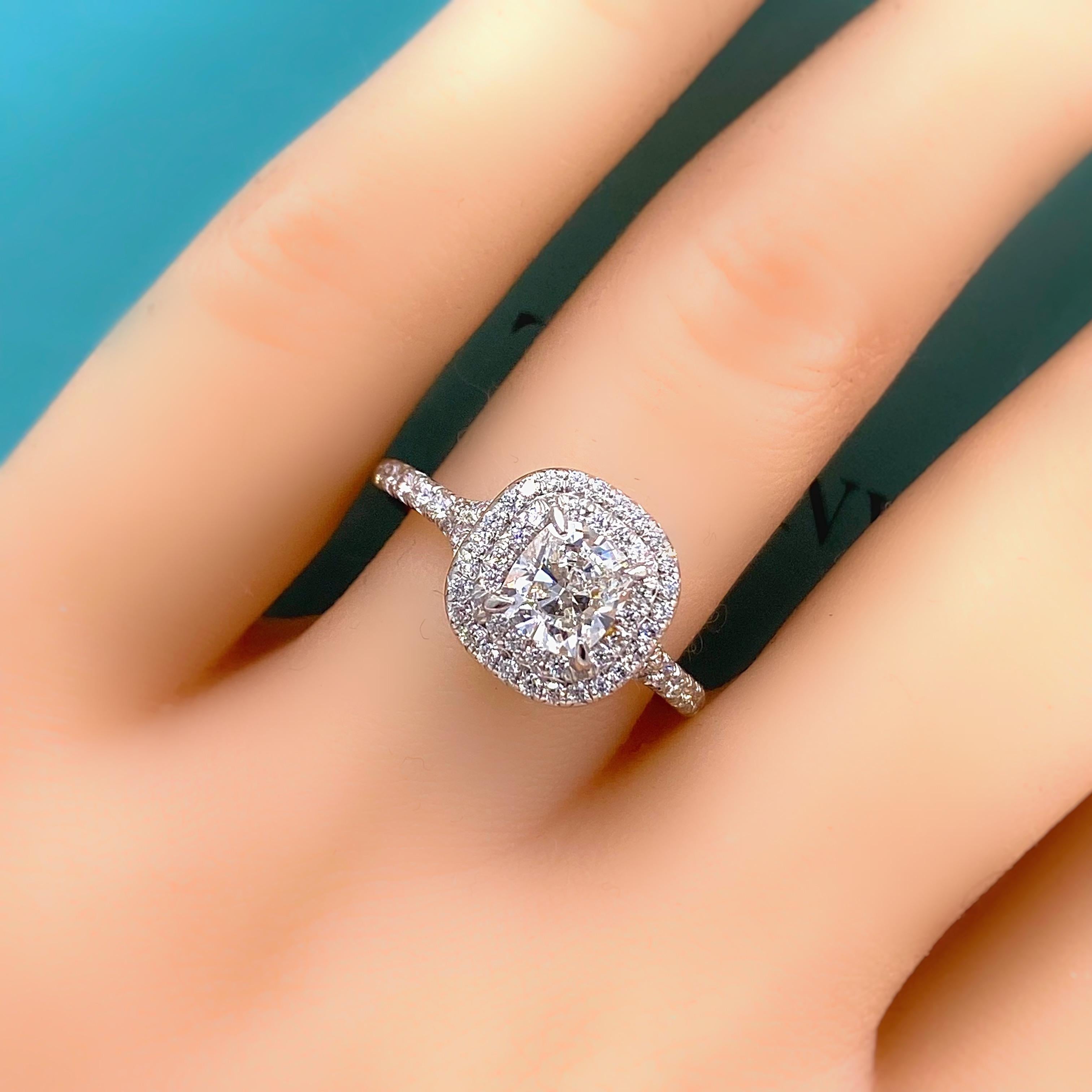 Women's or Men's Tiffany & Co. Soleste Cushion Diamond 1.45 Tcw Platinum Engagement Ring