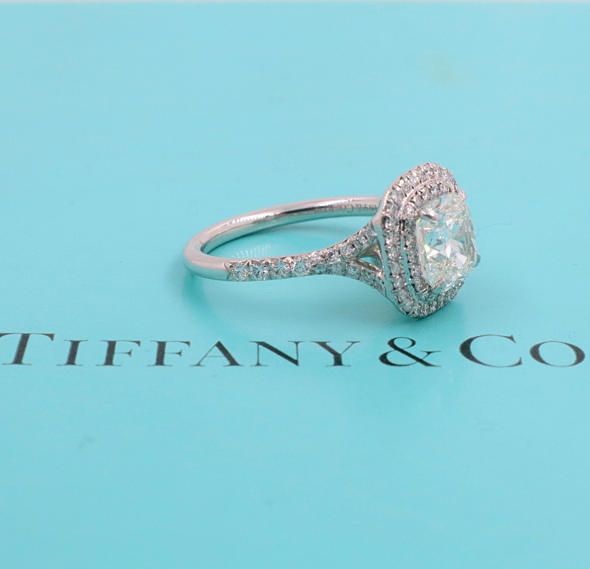 Cushion Cut Tiffany & Co. Soleste Cushion Diamond Ring 2.21 Carat Plat Certificate