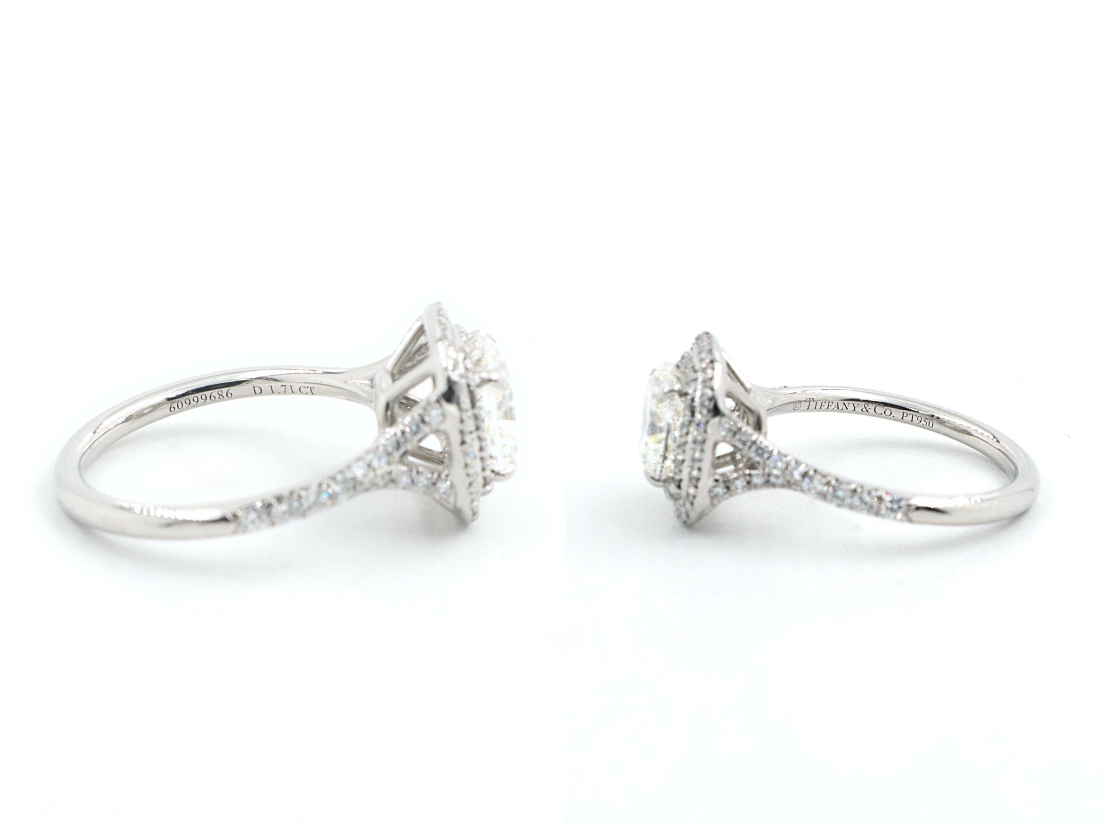Women's Tiffany & Co. Soleste Cushion Diamond Ring 2.21 Carat Plat Certificate