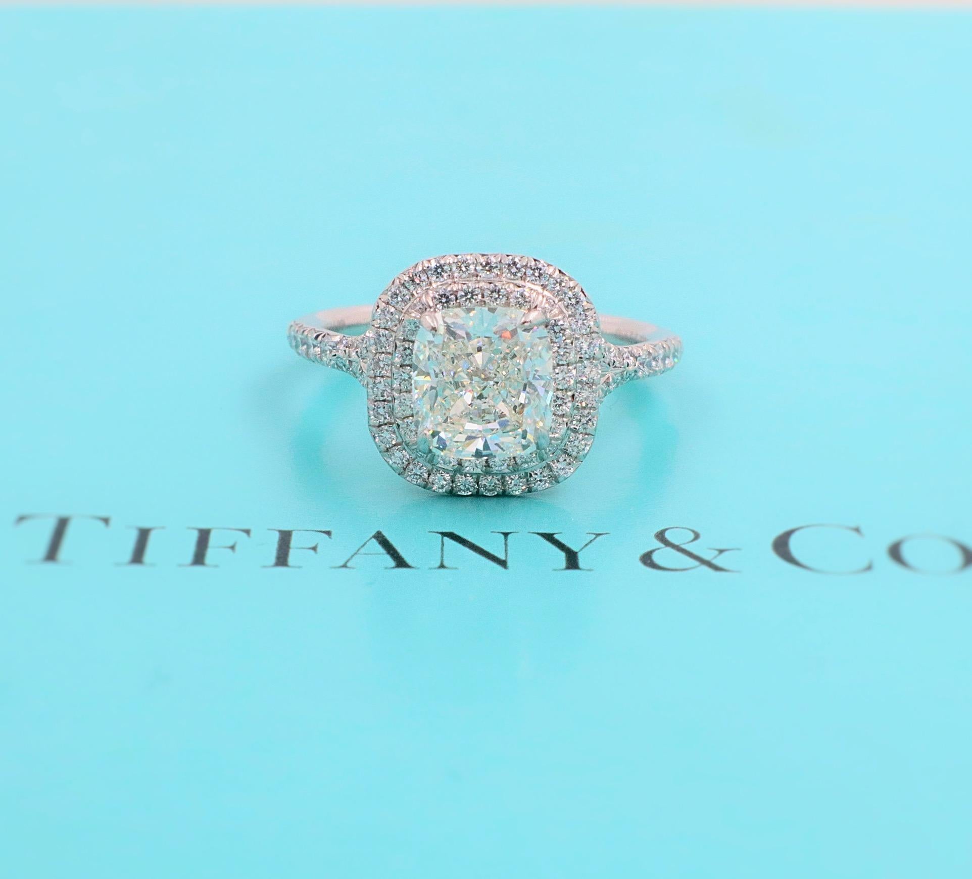Tiffany & Co. Soleste Cushion Diamond Ring 2.21 Carat Plat Certificate 1